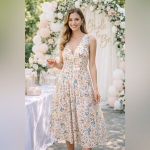 Joie Sleeveless Keyhole Tie Midi Summer Sun‎ Dress White Orange Cotton Floral 8